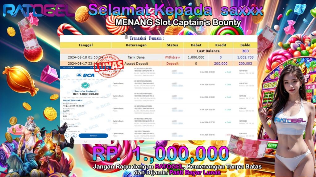 BUKTI JACKPOT SLOT CAPTAIN’S BOUNTY TERPERCAYA DI INDONESIA TGL 18-06-2024