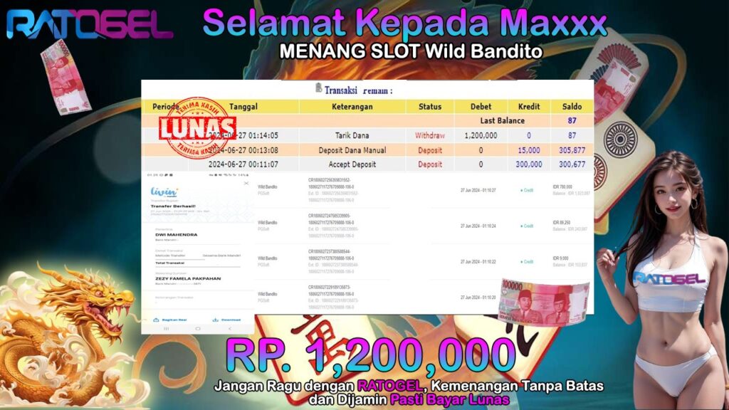 BUKTI JACKPOT SLOT WILD BANDITO TERPERCAYA DI INDONESIA TGL 27-06-2024