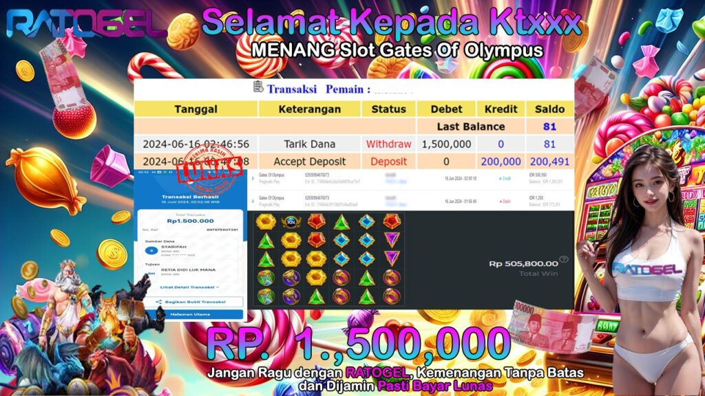 BUKTI JACKPOT SLOT GATES OF OLYMPUS TERPERCAYA DI INDONESIA TGL 16-06-2024