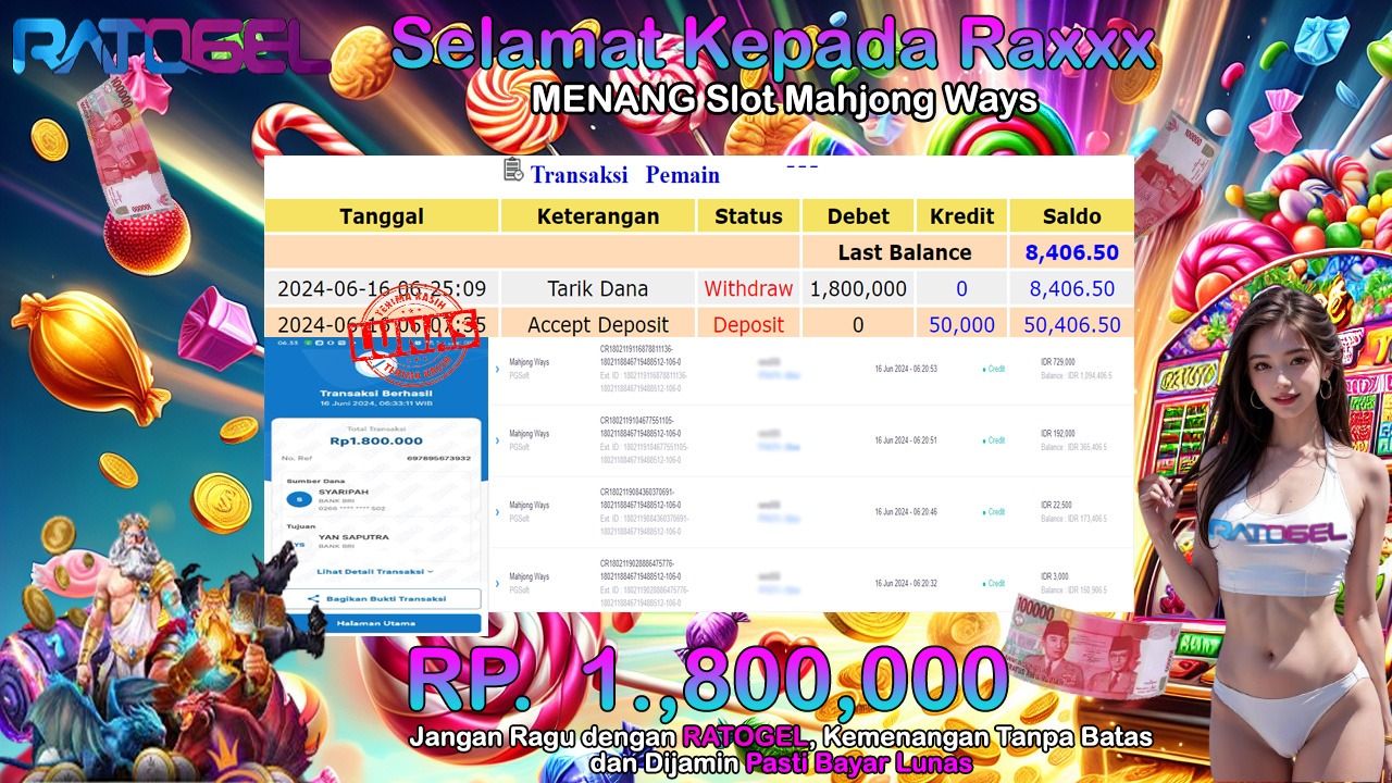 BUKTI JACKPOT SLOT MAHJONG WAYS TERPERCAYA DI INDONESIA TGL 16-06-2024