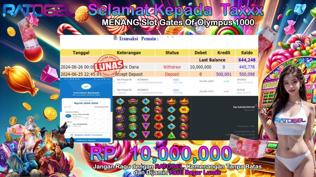 BUKTI JACKPOT SLOT GATES OF OLYMPUS 1000 TERPERCAYA DI INDONESIA TGL 26-06-2024