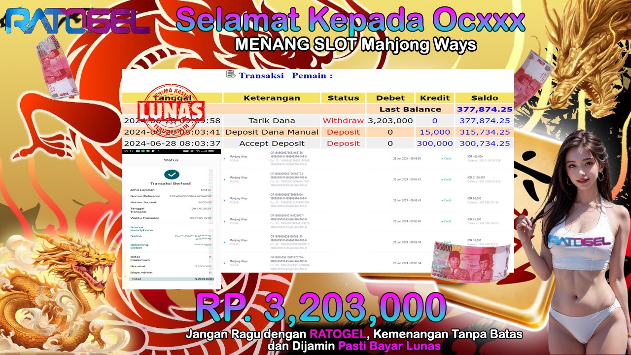 BUKTI JACKPOT SLOT MAHJONG WAYS  TERPERCAYA DI INDONESIA TGL 28-06-2024