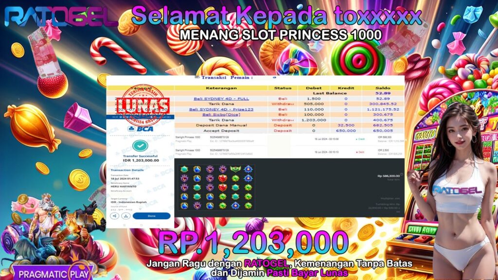 BUKTI JACKPOT SLOT STARLIGHT PRINCESS 1000 TERPERCAYA DI INDONESIA TGL 18-07-2024