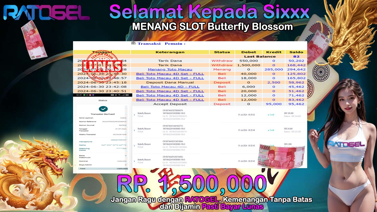 BUKTI JACKPOT SLOT BUTTERFLY BLOSSOM TERPERCAYA DI INDONESIA TGL 01-07-2024