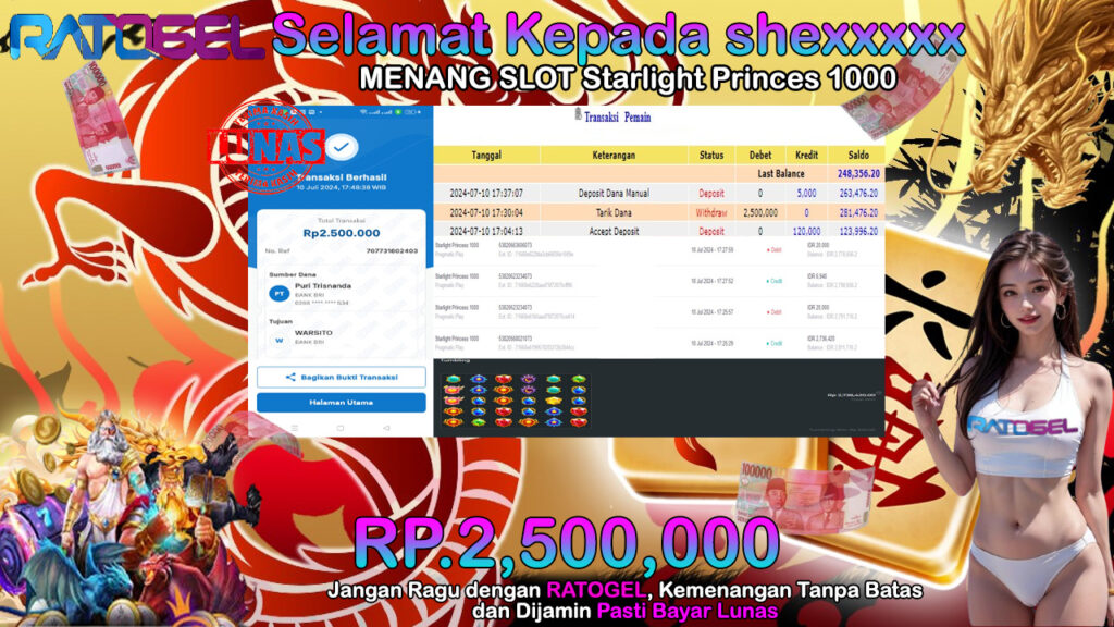 BUKTI JACKPOT SLOT STARLIGHT PRINCESS 1000 TERPERCAYA DI INDONESIA TGL 10-07-2024