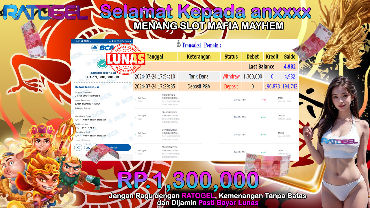 BUKTI JACKPOT SLOT MAFIA MAYHEM TERPERCAYA DI INDONESIA TGL 24-07-2024